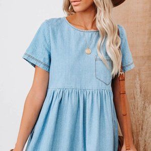 Monaco Pocketed Denim Babydoll Dress